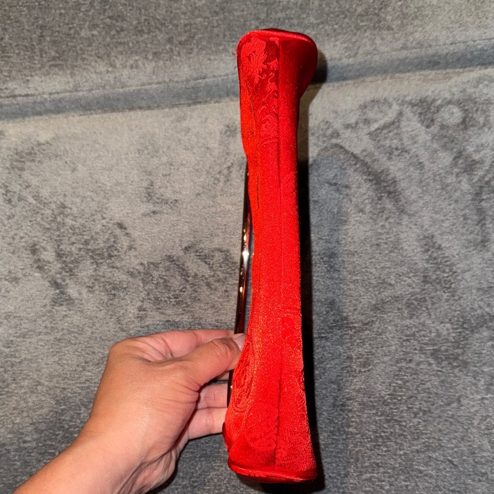 Elegant Red Asian Inspired Clutch with Silver Handle - Picture 5 of 16